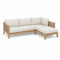 Gartenecksofa 3-Sitzer mit Recamiere 240 x 150 x 78 cm aus Akazienholz Polyrattan und Polyester in Natur Creme