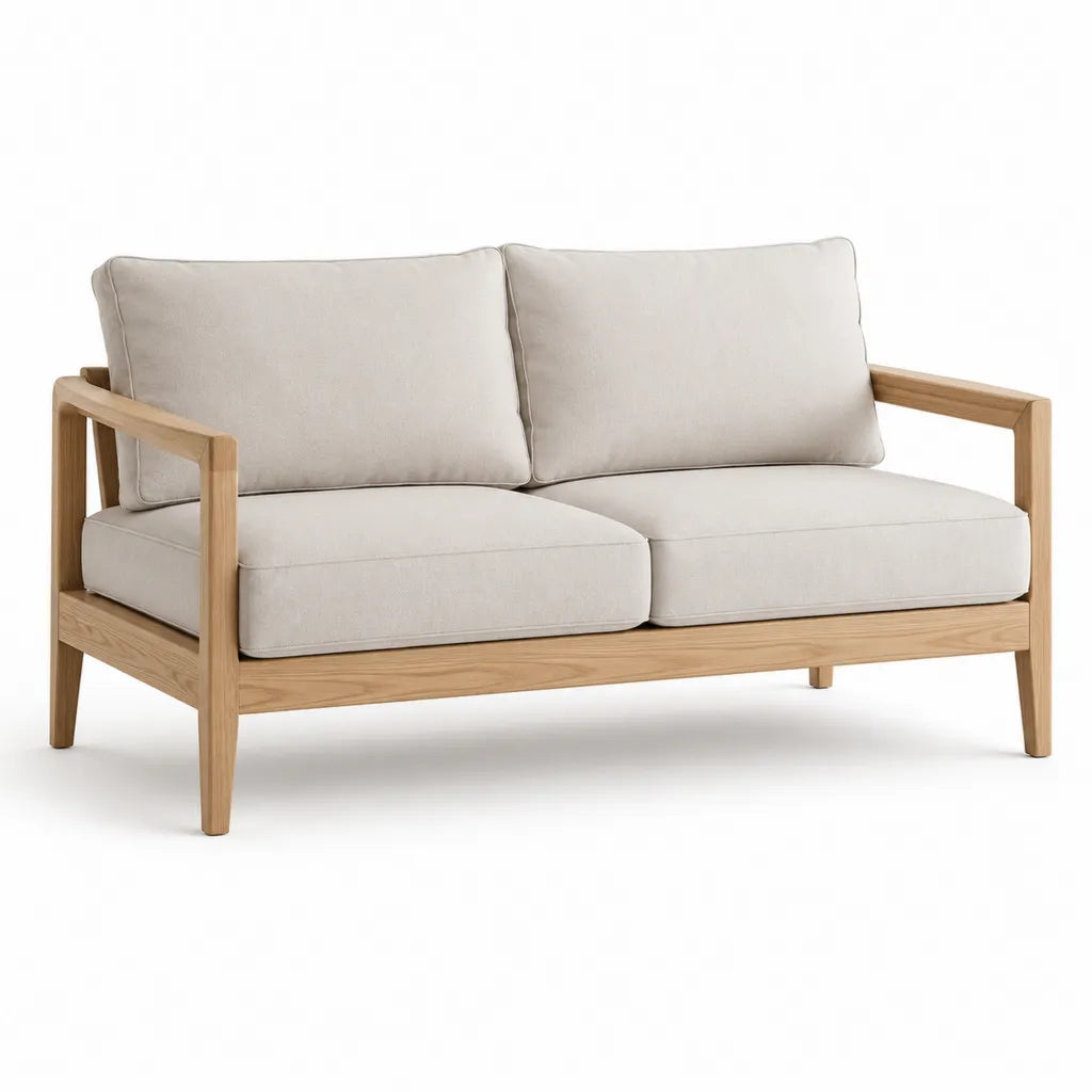2-Sitzer Gartensofa aus massivem Akazienholz mit Polyesterkissen Natur Beige 150 x 75 x 75 cm