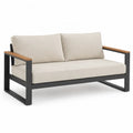 2-Sitzer Gartensofa mit Stahlgestell Akazienholzarmlehnen und Polyesterkissen Beige Schwarz 130 x 75 x 78 cm