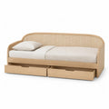 Tagesbett mit 2 Schubladen 90 x 200 cm aus Gummibaum-Massivholz und Rattan Natur