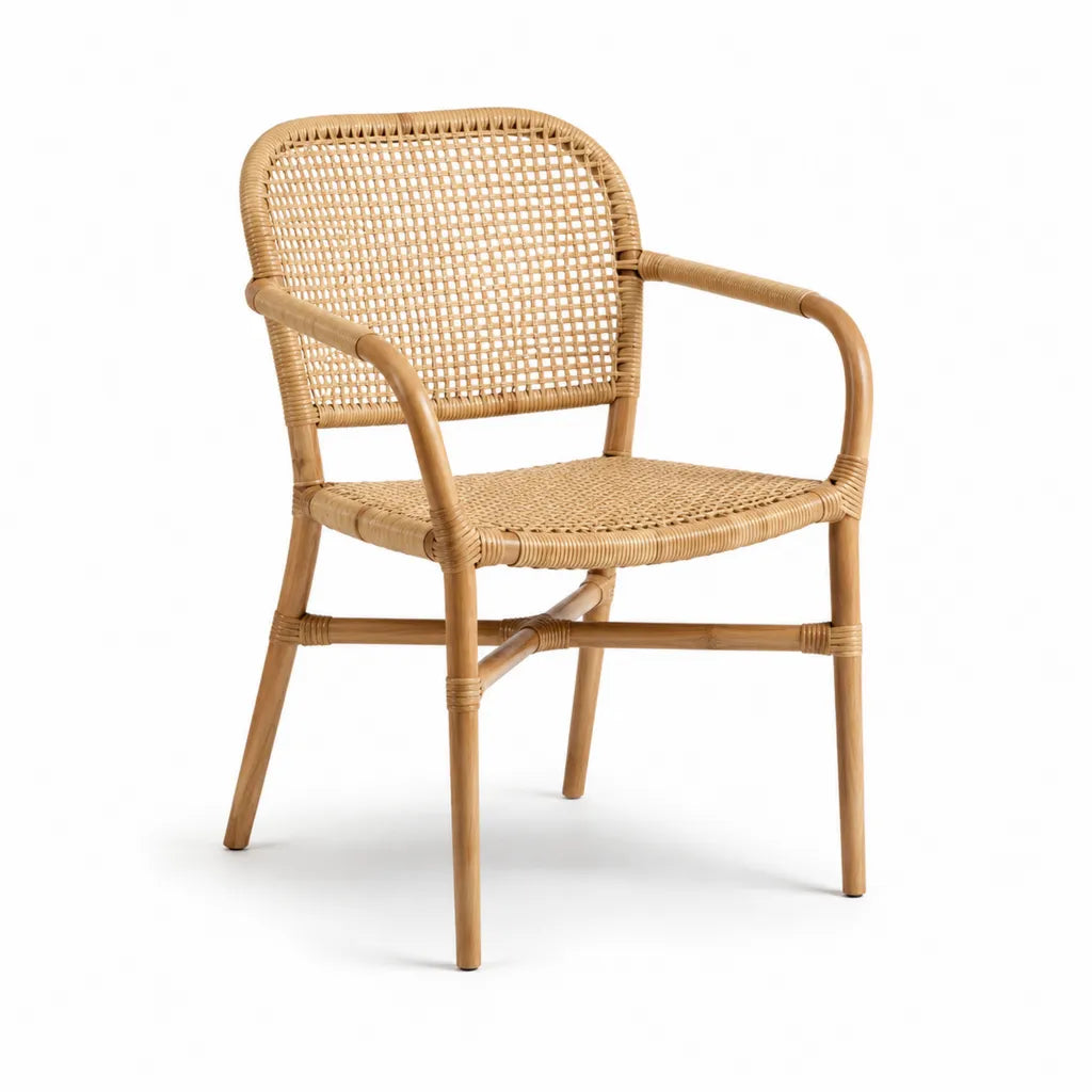 Gartensessel aus Rattan mit Armlehnen Natur 57 x 60 x 82 cm