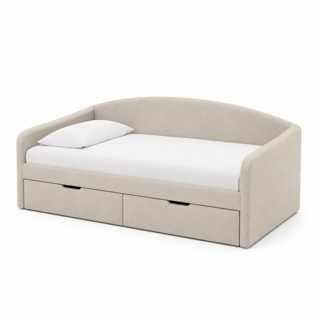 Tagesbett mit 2 Schubladen 90 x 200 cm Polyester Beige