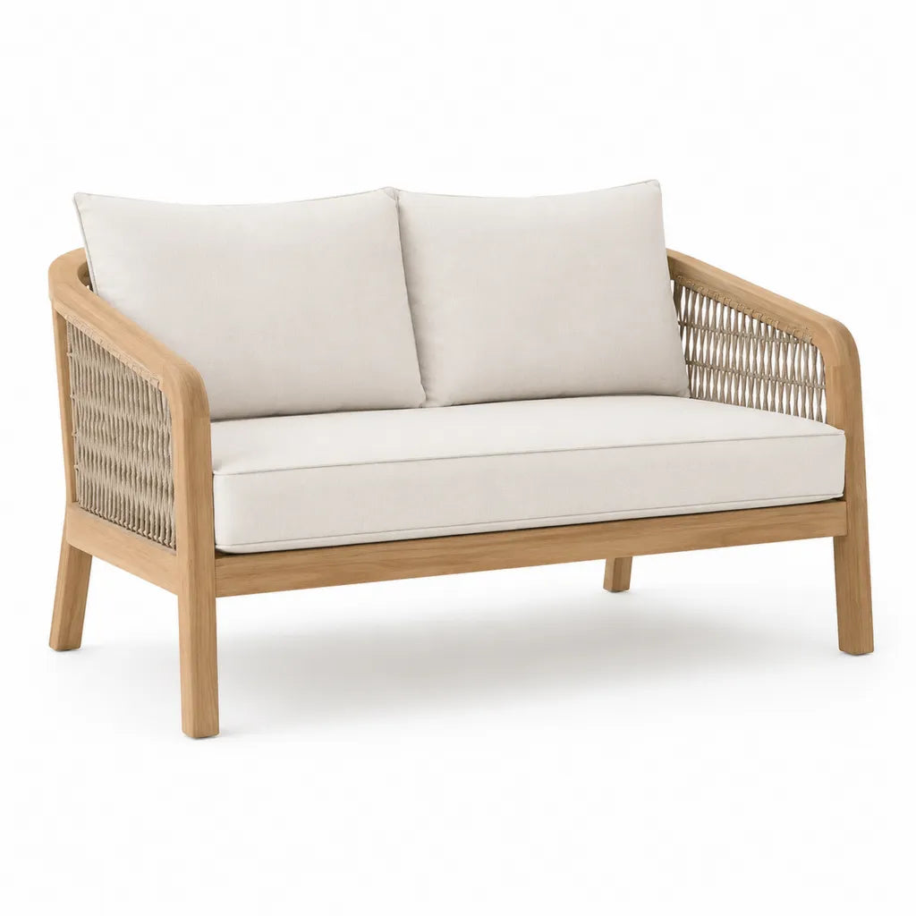 2-Sitzer Gartensofa aus Akazien-Massivholz mit Polyesterseil Beige 134 x 75 x 78 cm