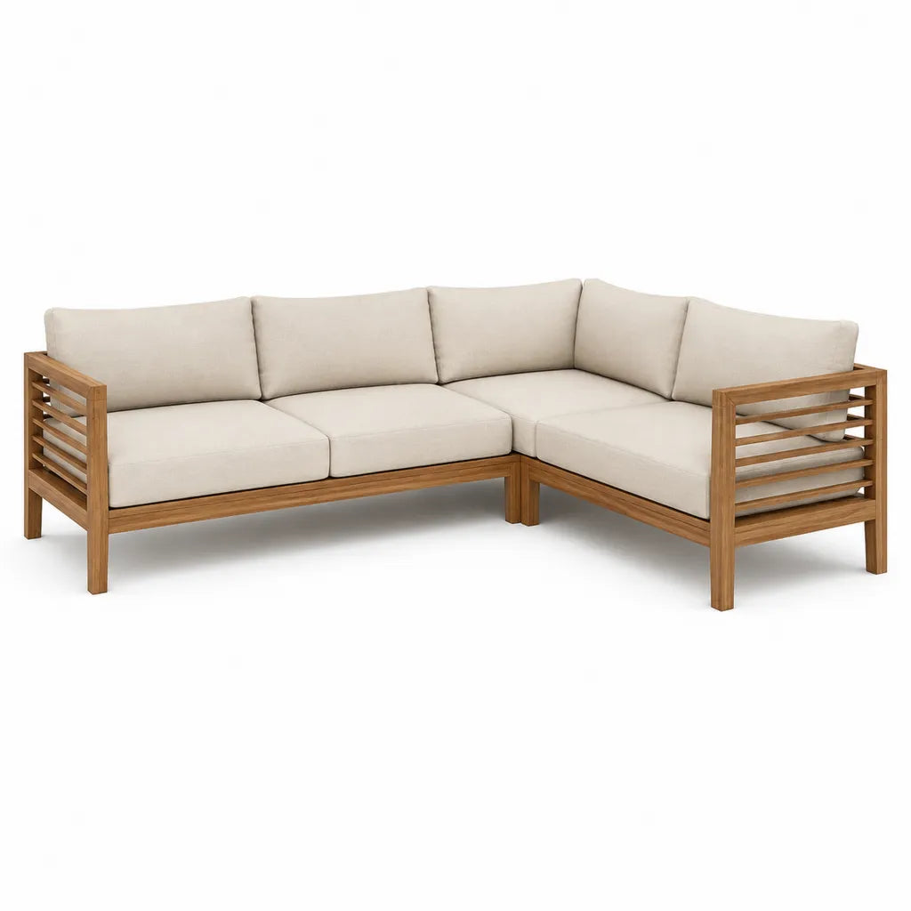 Garten Ecksofa 3-Sitzer aus massivem Akazienholz Beige Naturbraun 206 x 206 x 60 cm
