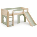 Kinderhochbett 90 x 200 cm mit Rutsche und Leiter aus Kiefer Massivholz MDF Natur Salbeigrun