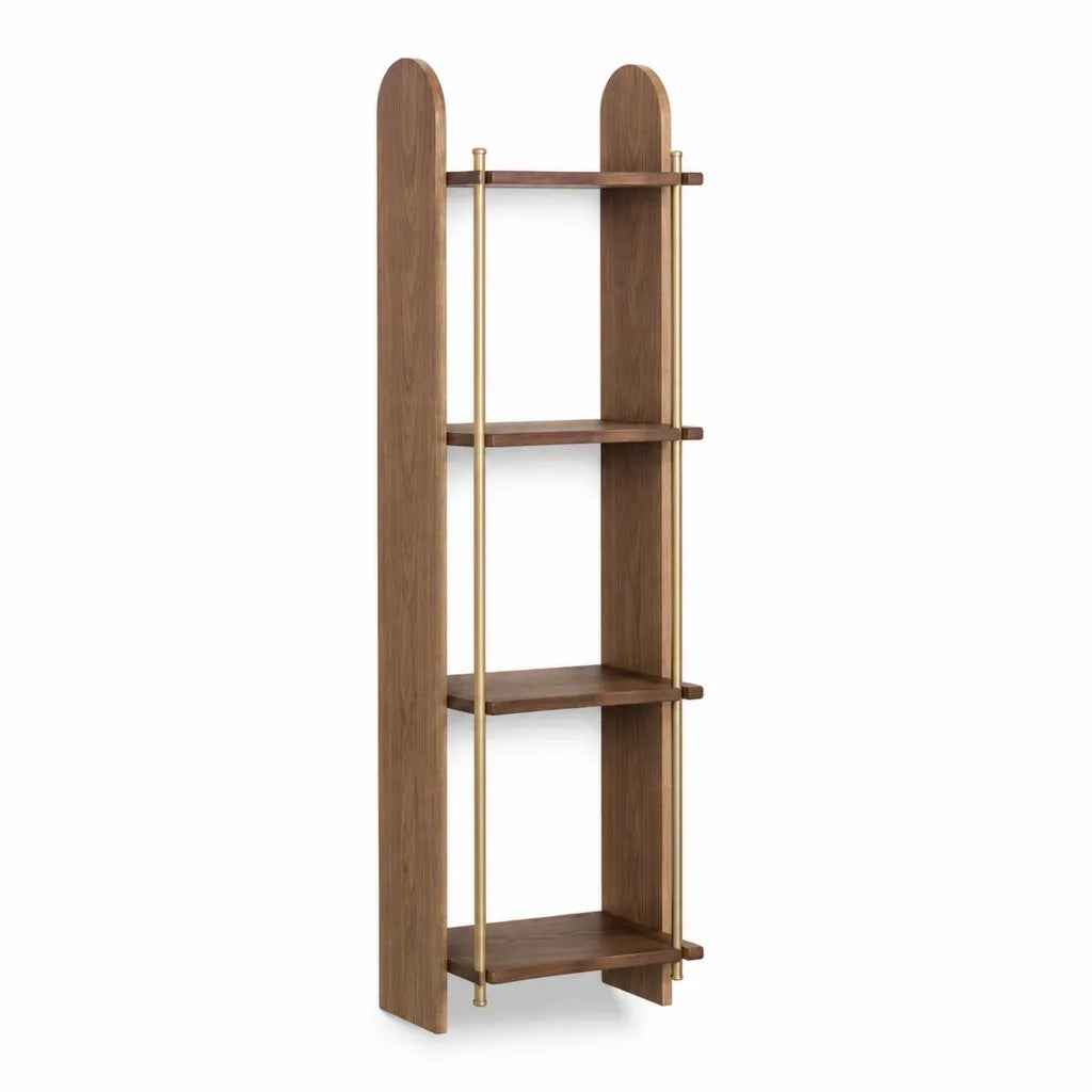 Standregal Bucherregal rechteckig 60 x 30 x 180 cm mit 4 Boden Walnussfurnier Braun Goldfarben