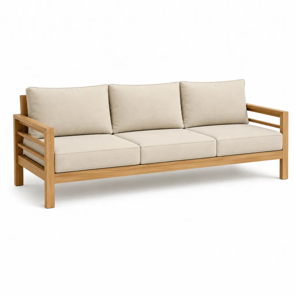 3-Sitzer Gartensofa aus Akazien-Massivholz mit Polyesterpolstern Beige 210 x 80 x 75 cm