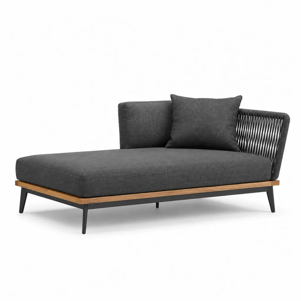 Gartenlounge Sofa mit Chaiselongue 200 x 100 x 75 cm Aluminium Teakholz Polypropylen Dunkelgrau