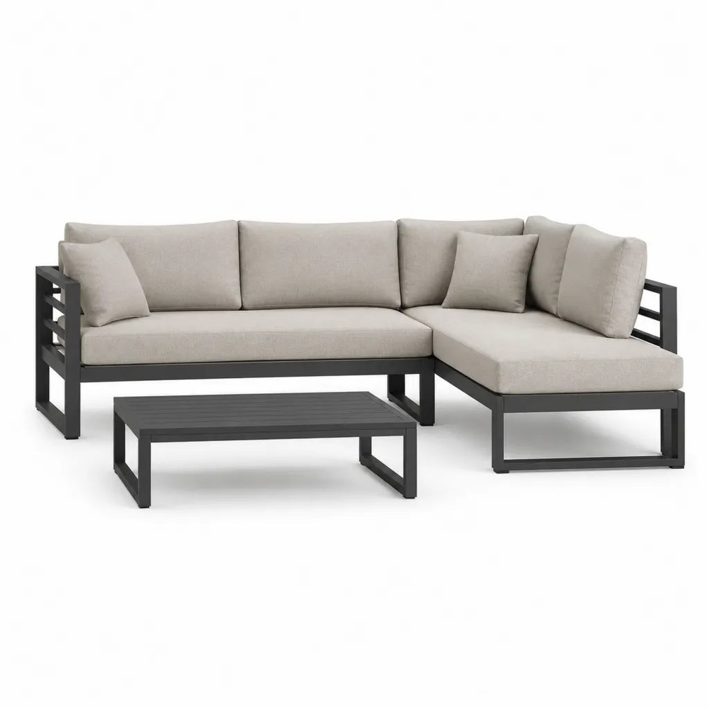 Lounge-Set Gartensofa Ecke 220 x 150 cm Aluminium Polyester Beige Anthrazit mit Couchtisch 100 x 60 cm