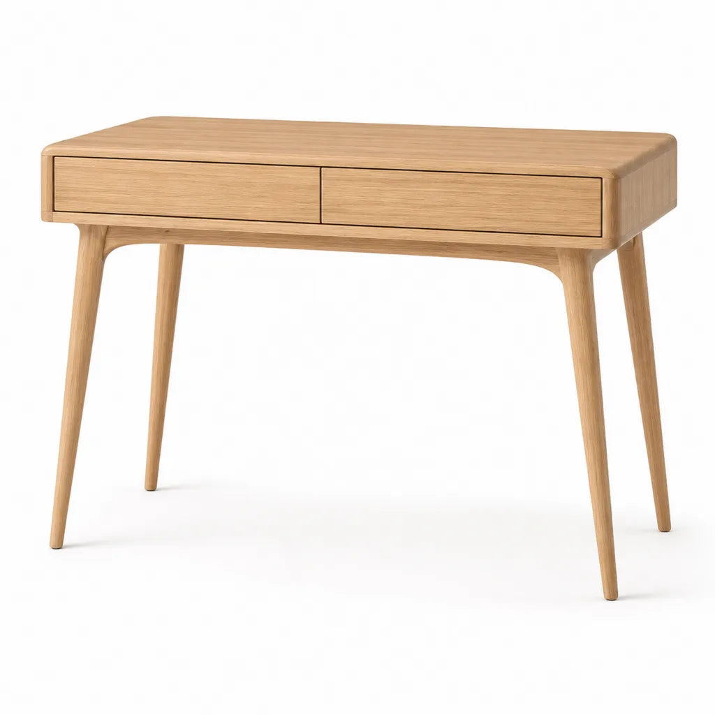 Schminktisch mit 2 Schubladen aus massiver Eiche rechteckig natur 100 x 45 x 75 cm